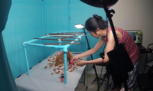Ellen working at stop-motion animation set