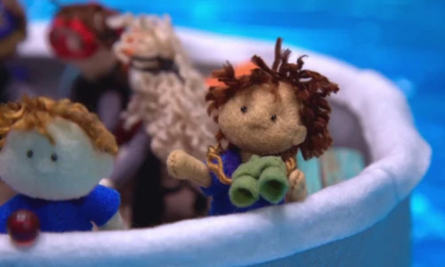 stop-motion image of characters on a boat
